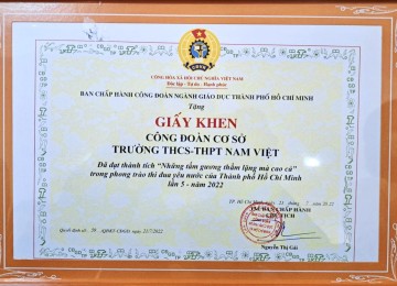 Công đoàn Trường THCS-THPT Nam Việt vinh dự được tuyên dương, khen thưởng